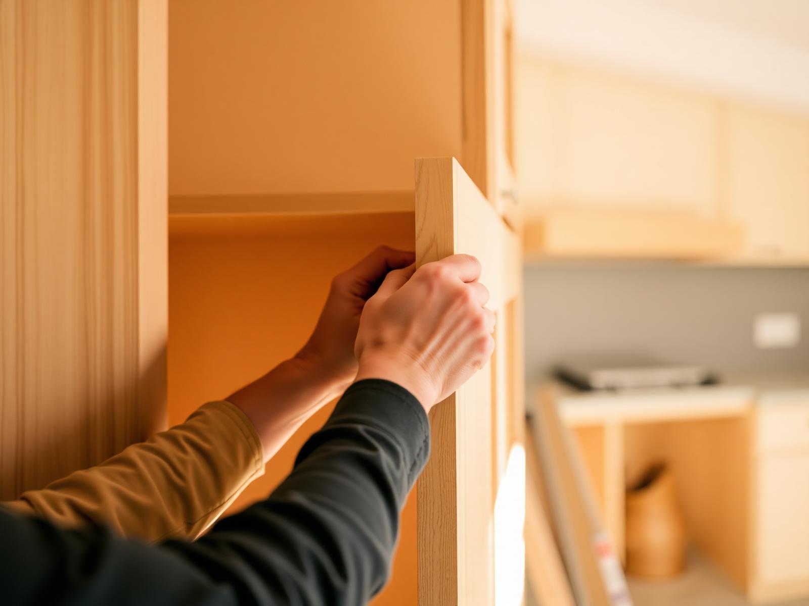 Craftsman installing custom cabinetry